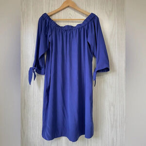 LOFT Royal Blue Tie Cuff Off The Shoulder Dress S NWT